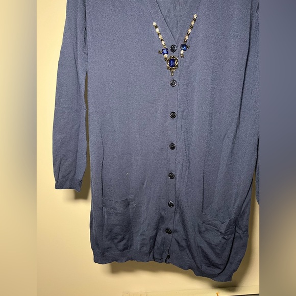 Vintage Blumarine Long Blue Cardigan with Jewel Trim Detail - Picture 4 of 8